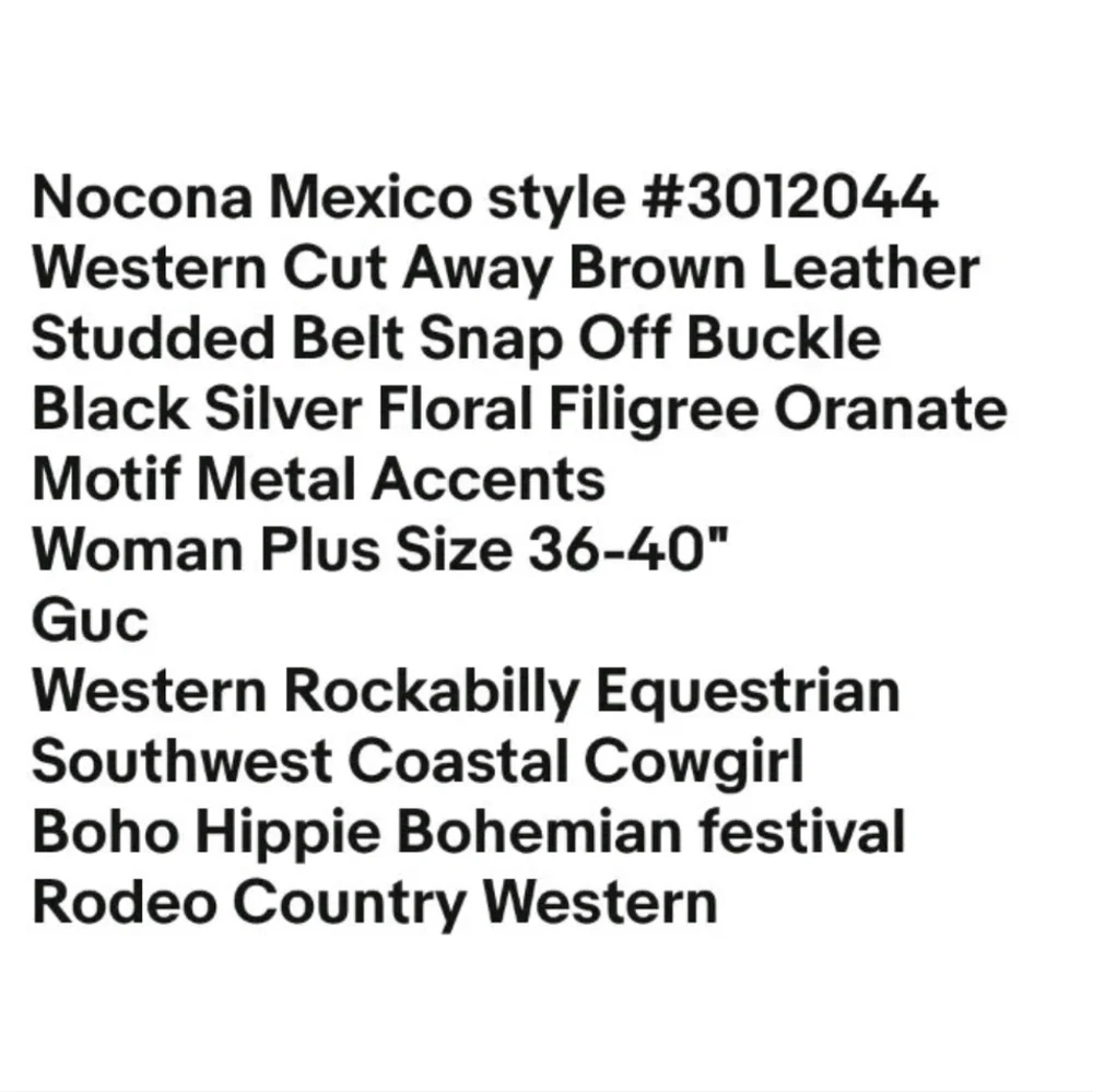 Vtg Nocona 3012044 Western Cut Away Brown Leather Studded Belt Adult Sz 36-40